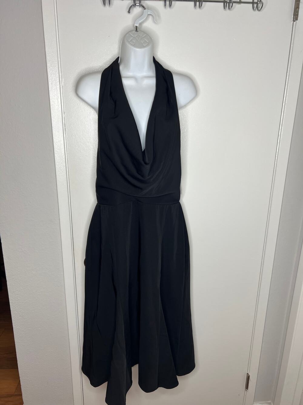 Harlyn Plunging Neckline Fit & Flare Halter Dress Black NEW ~ Size L